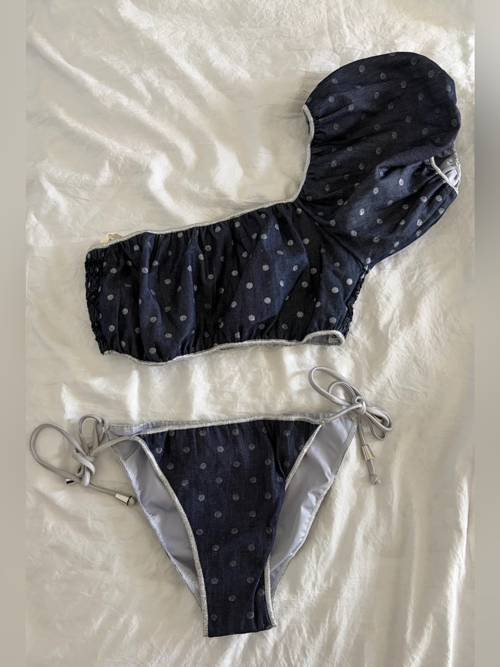 Chio di Stefania Blue and Silver Metallic Trim Bikini Set Size Small NWT